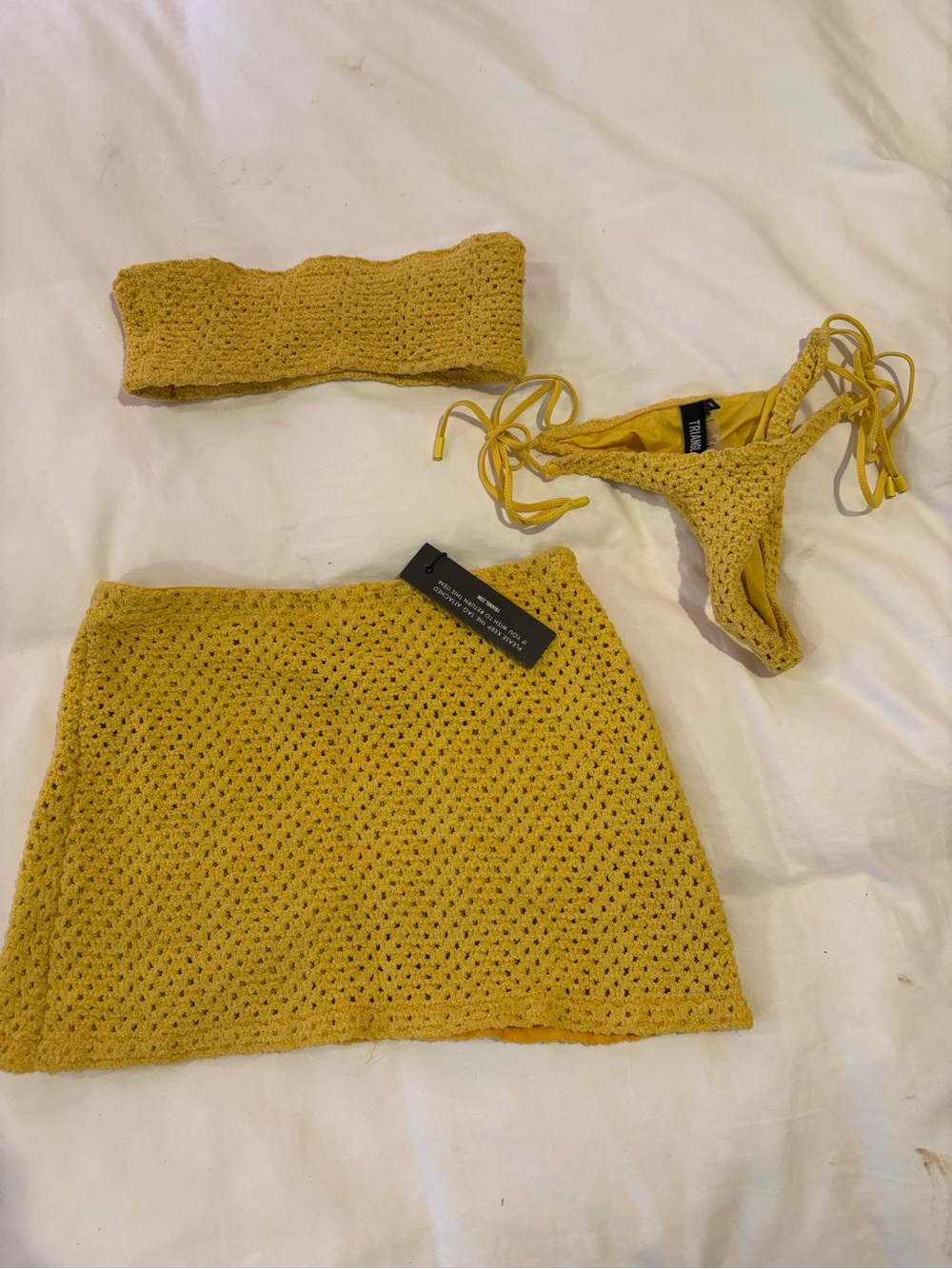triangl swimwear Yellow Crochet 3-Piece Bikini Set with Skirt